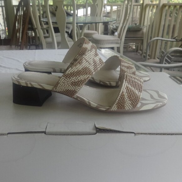 Sanctuary Revive women's size 6M leather beaded slides, tan, 1&1/2" chunky heels - Picture 15 of 15